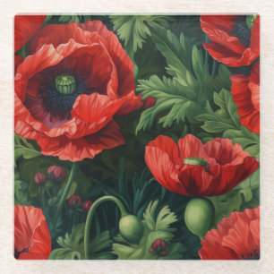 Posavasos De Vidrio Arte floral de Red Poppies