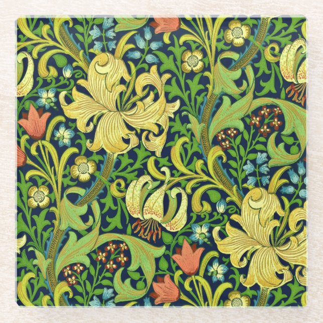 Posavasos De Vidrio Arte Floral Vintage de Restauración William Morris (Anverso)