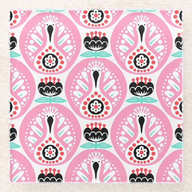 Posavasos De Vidrio Arte folclórico escandinavo: nórdico sin foco. (Anverso)