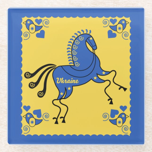 Posavasos De Vidrio Arte folclórico eslavo tradicional de Ucrania (Anverso)