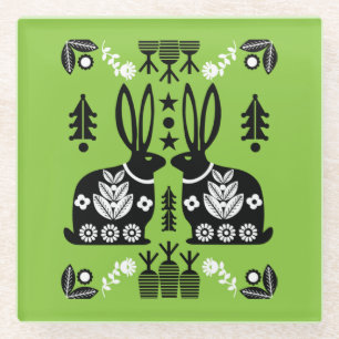 Posavasos De Vidrio Arte folclórico nórdico escandinavo conejo