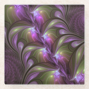 Posavasos De Vidrio Arte fractal abstracto colorido violeta púrpura ca