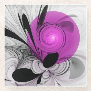 Posavasos De Vidrio Arte fractal abstracto gris con magenta