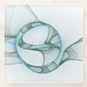 Posavasos De Vidrio Arte fractal abstracto moderno azul turquesa gris