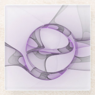 Posavasos De Vidrio Arte fractal abstracto moderno lavanda gris