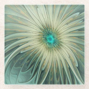 Posavasos De Vidrio Arte fractal de flores de fantasía verde salvia ab