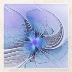 Posavasos De Vidrio Arte fractal moderno abstracto lavanda azul