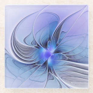 Posavasos De Vidrio Arte fractal moderno abstracto lavanda azul