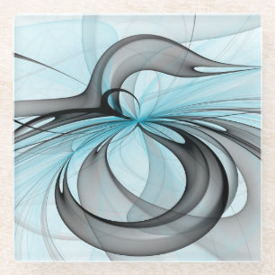 Posavasos De Vidrio Arte fractal moderno gris antracita abstracto