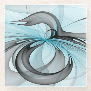 Posavasos De Vidrio Arte fractal moderno gris antracita abstracto