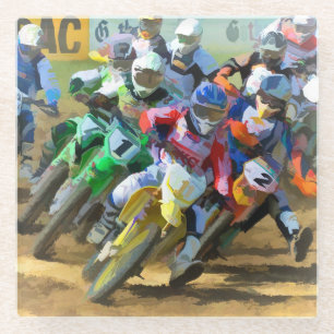 Posavasos De Vidrio Arte gráfico de la raza Motocross