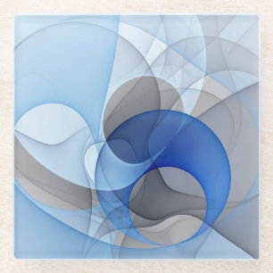 Posavasos De Vidrio Arte gráfico fractal abstracto azul gris moderno