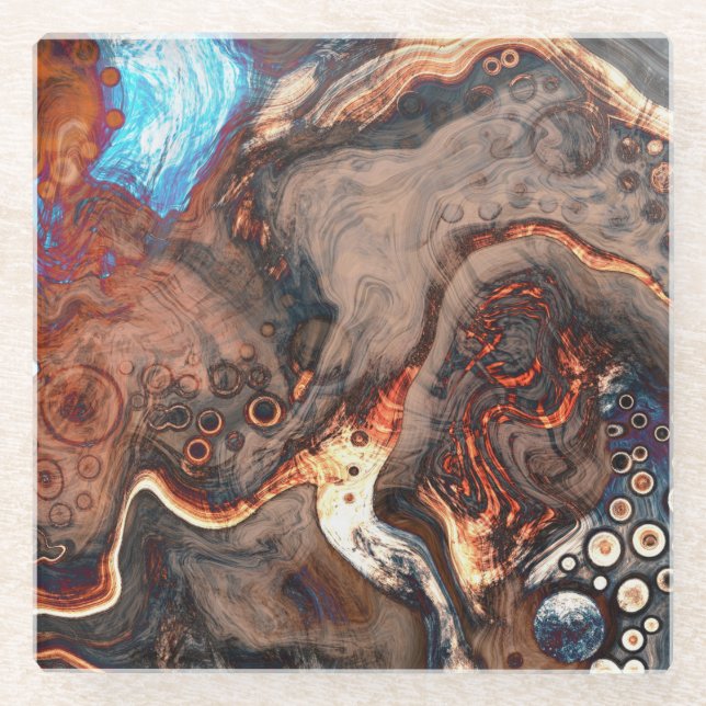 Posavasos De Vidrio Arte moderno marrón, azul y Naranja (Anverso)