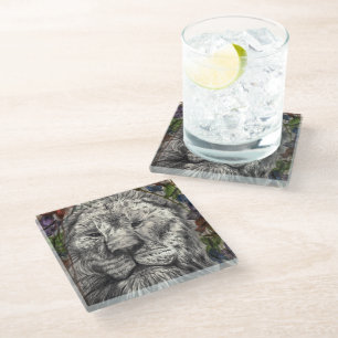 Posavasos De Vidrio Arte Original León Mariposa Alas Bajo Mis Alas