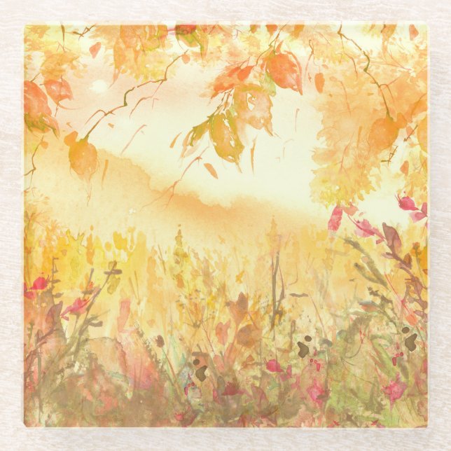 Posavasos De Vidrio Arte paisajístico del paisaje del campo acuarela (Anverso)