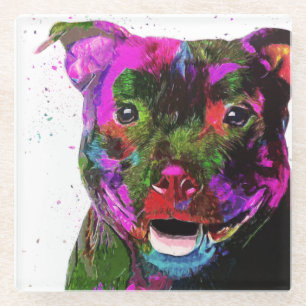 Posavasos De Vidrio Arte pop colorido de Staffordshire Terrier