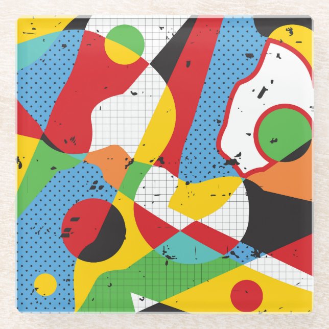 Posavasos De Vidrio Arte pop, minimalismo vibrante. (Anverso)