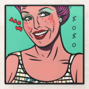 Posavasos De Vidrio Arte Pop Retro Precioso XOXO