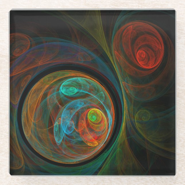 Posavasos De Vidrio Arte resumido azul de renacimiento (Anverso)