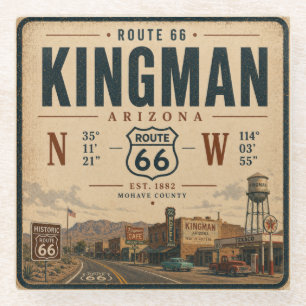 Posavasos De Vidrio Arte Retro de la Ruta 66 Histórica de Kingman