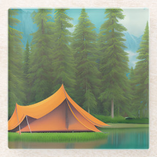 Posavasos De Vidrio Arte Temático de Camping Tienda en los bosques d