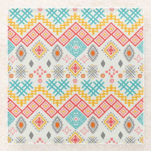 Posavasos De Vidrio Arte tribal: huella geométrica boho.
