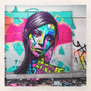 Posavasos De Vidrio Arte urbano colorido de dama bonita Grafiti