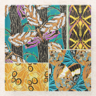 Posavasos De Vidrio Arte vibrante maximalista de mariposas en azul ver