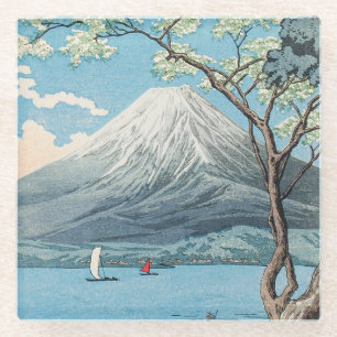 Posavasos De Vidrio Arte vintage japonés del Monte Fuji y el lago Yama