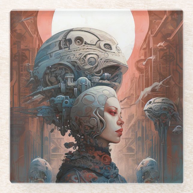 Posavasos De Vidrio Artes de ciencia ficción geomecánicas Surreal Head (Anverso)