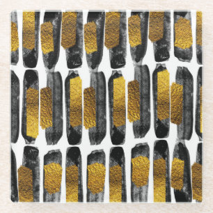 Posavasos De Vidrio Artesanía Dorada: Abstracto Negro y Dorado