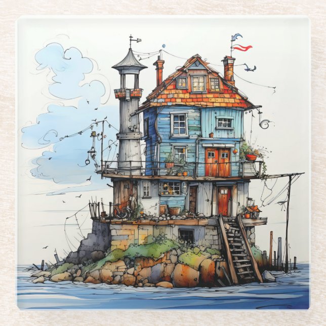 Posavasos De Vidrio Arty Little Seaside Shack Art (Anverso)