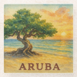 Posavasos De Vidrio Aruba Playa Eagle Divi Tree Hora Dorada