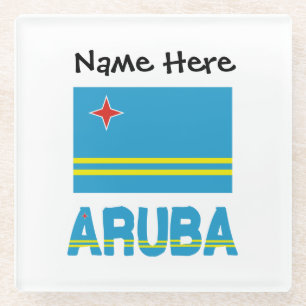 Posavasos De Vidrio Aruba y Bandera de Aruba Personalizados 