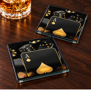 Posavasos De Vidrio As de Picas Hombre Cueva de Dados Poker