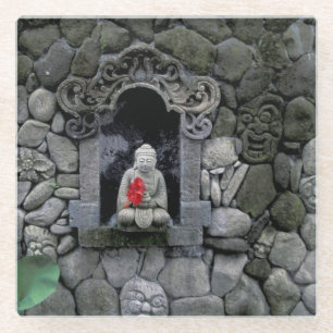 Posavasos De Vidrio Asia, Indonesia, Bali. Un santuario de Buda