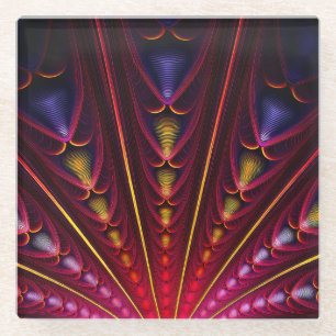 Posavasos De Vidrio Asombrosa fractal negro amarillo rosado