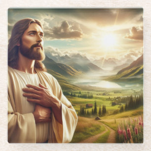 Posavasos De Vidrio Asombrosa pintura digital de Jesucristo