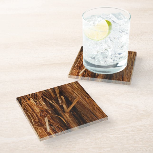 Posavasos De Vidrio Aspecto de la corteza de madera con textura de ced (Angular)
