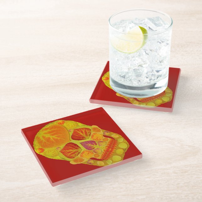 Posavasos De Vidrio Aspen Leaf Skull 13 (Angular)