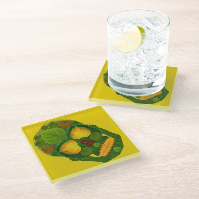 Posavasos De Vidrio Aspen Leaf Skull 9 (Angular)