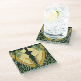 Posavasos De Vidrio Astras de vidrio - Floral Art Nouveau