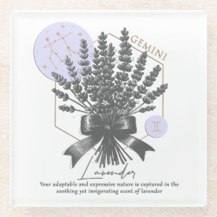 Posavasos De Vidrio Astrología/Lavanda de flores de Rótulo zodiaco Gem