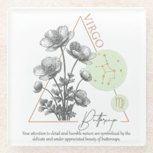 Posavasos De Vidrio Astrología/Virgo Zodiac Rótulo Flower Buttercup