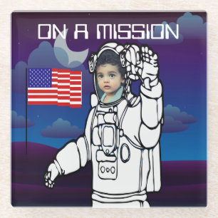 Posavasos De Vidrio Astronauta En La Luna Niño Del Espacio Ultraterres