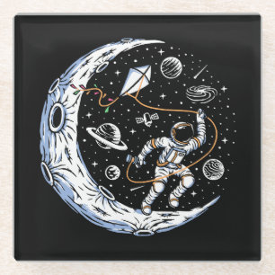 Posavasos De Vidrio Astronauta volando una cometa en la Luna