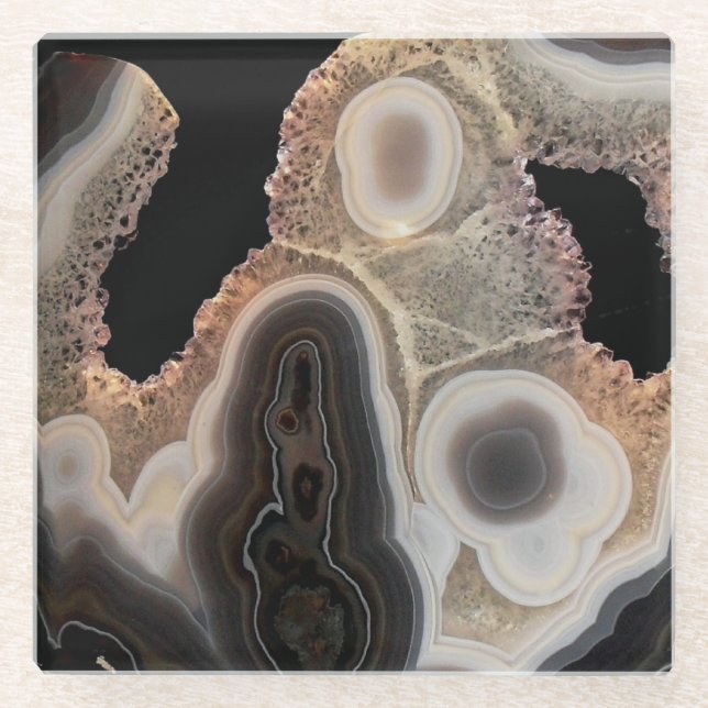 Posavasos De Vidrio Ataradora de piedra de Geode Faux de Marble negro (Anverso)