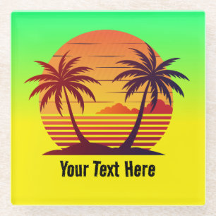 Posavasos De Vidrio Atardecer con palmeras Vector-98803