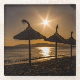 Posavasos De Vidrio Atardecer en la playa, Mallorca, España