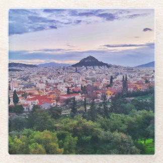 Posavasos De Vidrio Atardecer morado en Atenas
